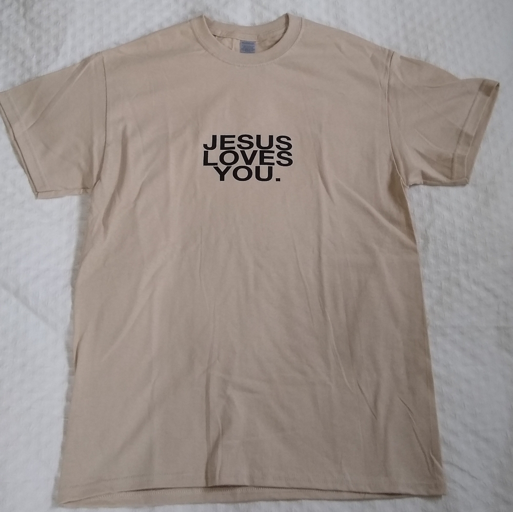 Jesus Loves You Graphic Tee T-Shirt, tan